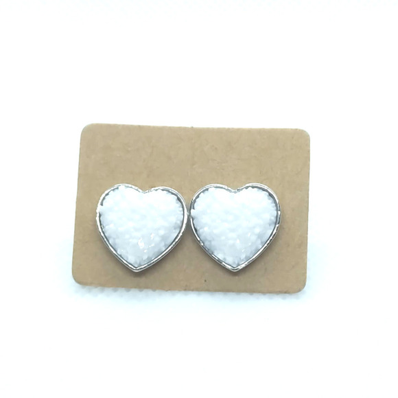 5/$25 Heart Shaped Druzy Earrings White Studs Hearts New Silver New Sparkle - Picture 5 of 6